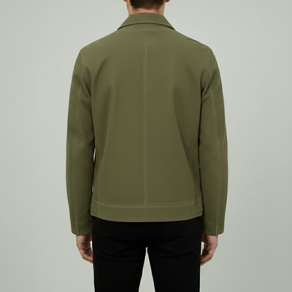 Men's Olive Green Suede Bomber Jacket
