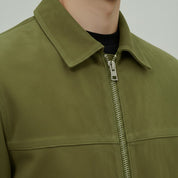 Men's Olive Green Suede Bomber Jacket