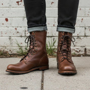 Men's Brown Plain-Toe Leather Combat Boots
