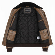 Men's Brown and Tan Leather Bomber Jacket
