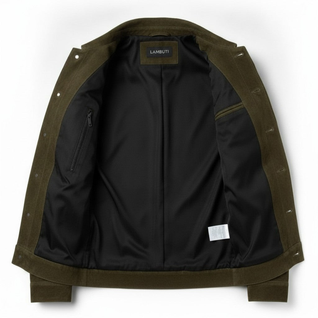 Men's Olive Green Suede Trucker Jacket