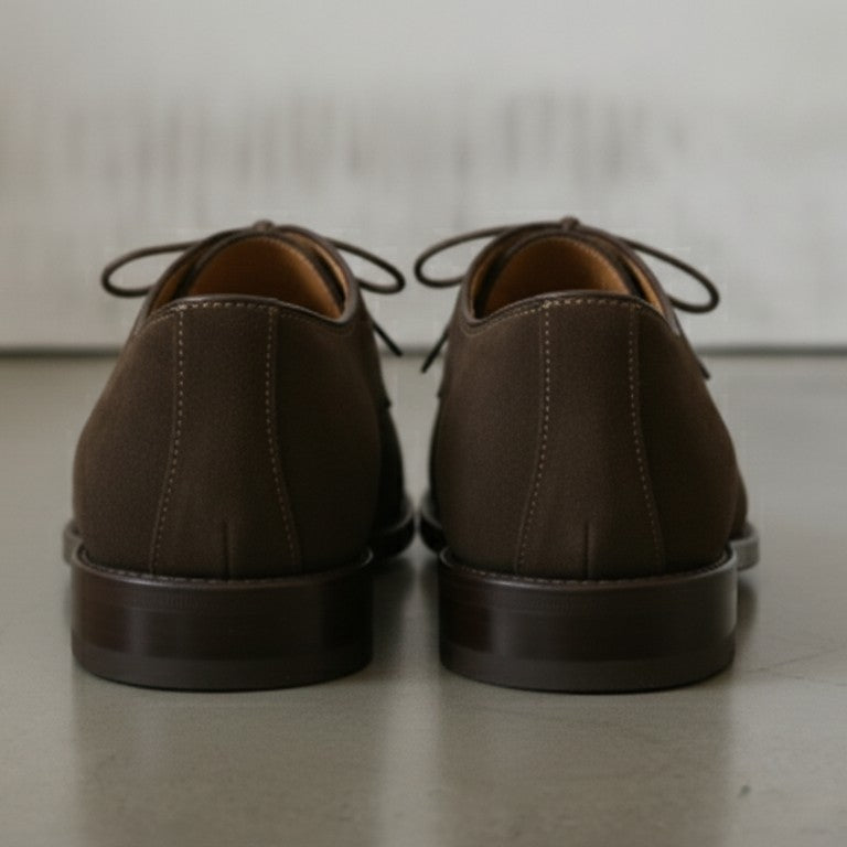 Men's Dark Brown Plain-Toe Suede Oxfords — Pinfold