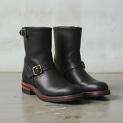 Men's Black Plain-Toe Leather Biker Boots
