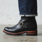 Men's Black Plain-Toe Leather Biker Boots