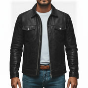 Men's Black Leather Cafe Racer Jacket
