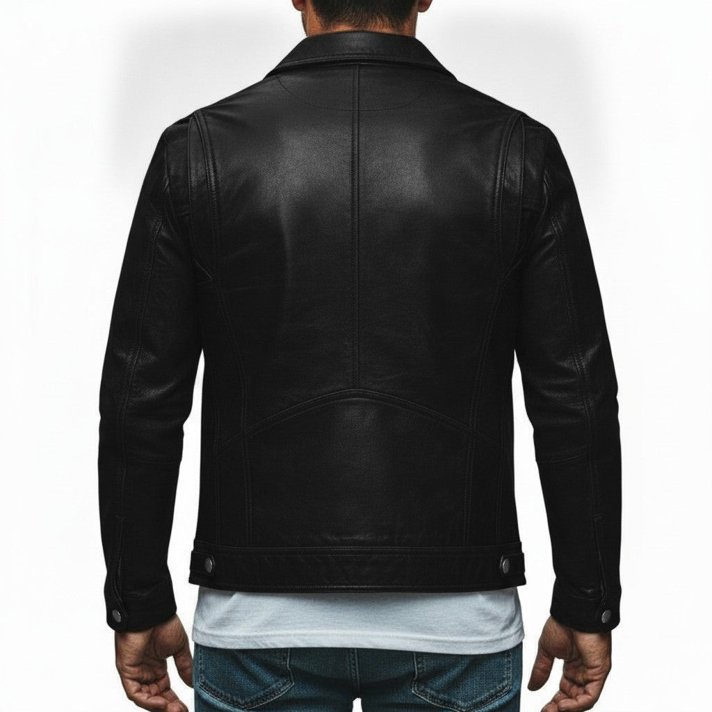 Men's Black Leather Cafe Racer Jacket