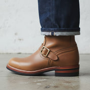 Men's Tan Plain-Toe Leather Biker Boots