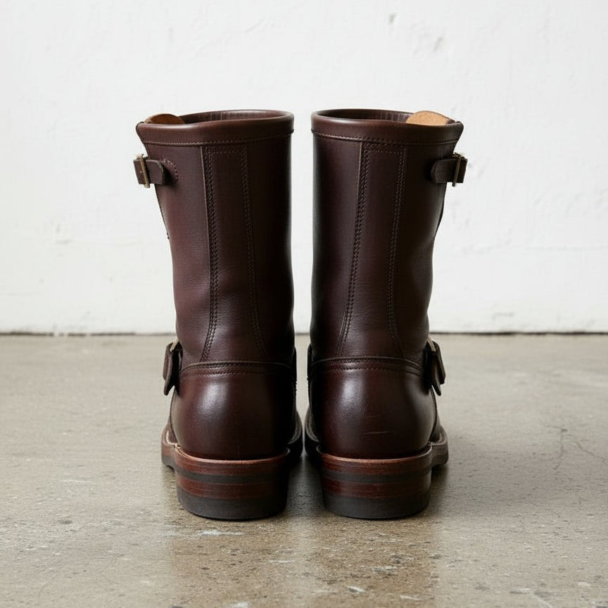 Men's Burgundy Plain-Toe Leather Biker Boots — Aldenham