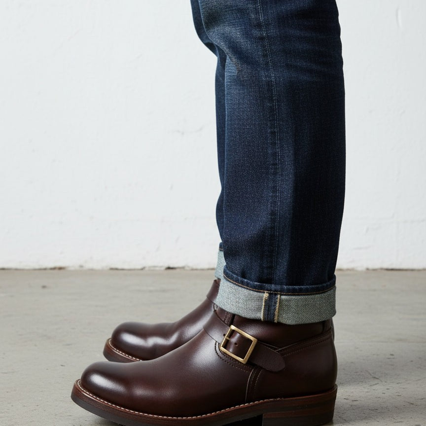 Men's Burgundy Plain-Toe Leather Biker Boots — Aldenham