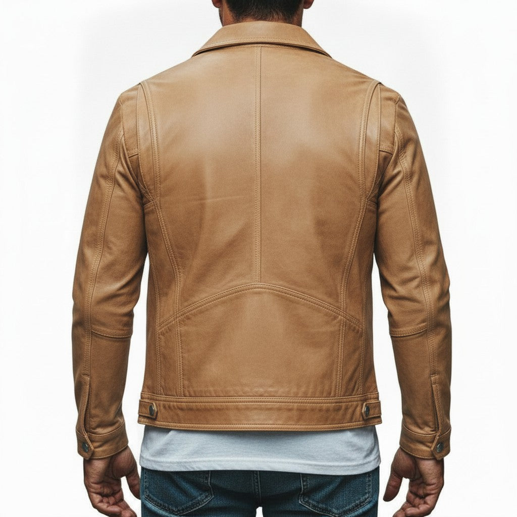 Men's Tan Leather Cafe Racer Jacket