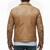 Men's Tan Leather Cafe Racer Jacket