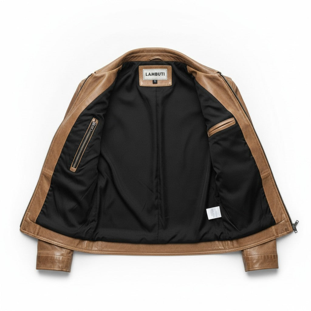 Men's Tan Leather Cafe Racer Jacket