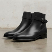 Men's Black Plain-Toe Leather Monk Boots