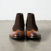 Men's Dark Brown and Brown Wingtip Leather and Suede Chelsea Boots — Crowhurst