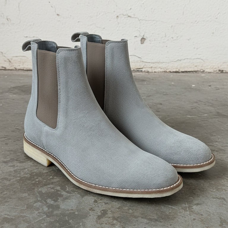 Men's Light Grey Suede Chelsea Boots
