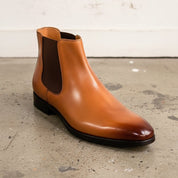 Men's Tan and Dark Brown Plain-Toe Leather Chelsea Boots — Grays
