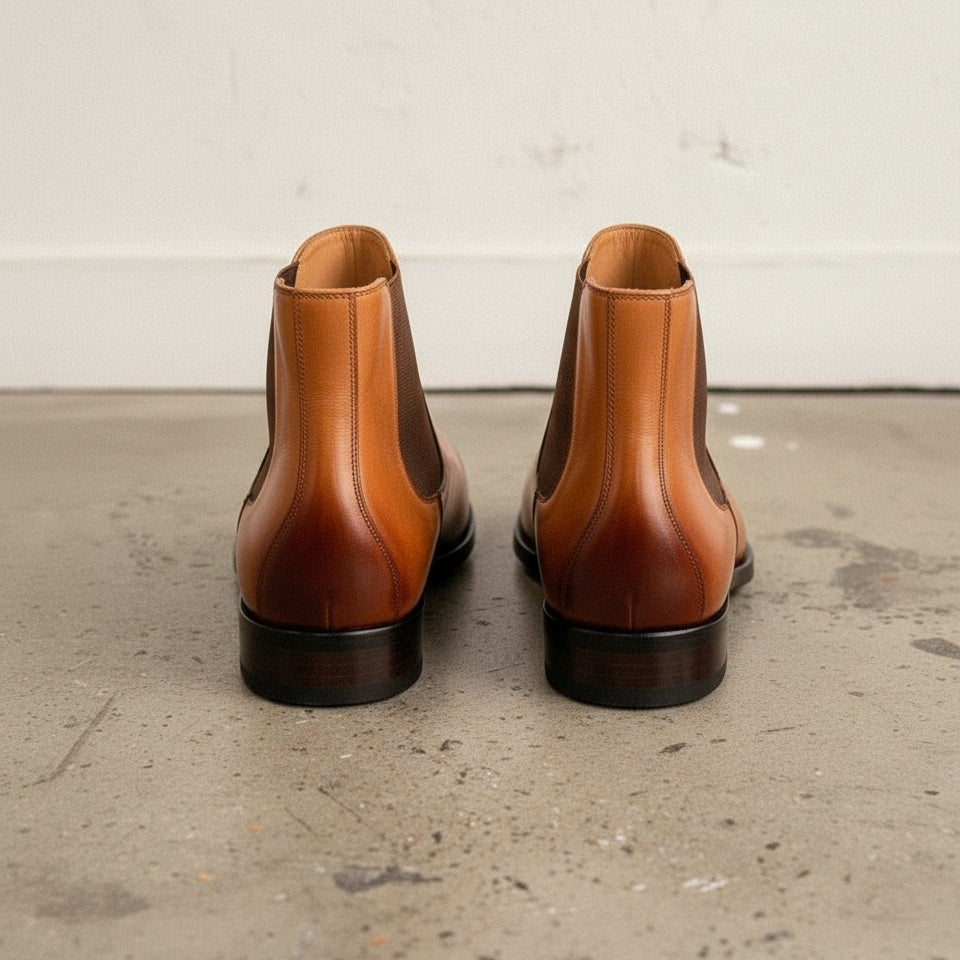 Men's Tan and Dark Brown Plain-Toe Leather Chelsea Boots — Grays