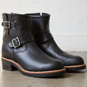 Men's Black Plain-Toe Leather Biker Boots — Chinley