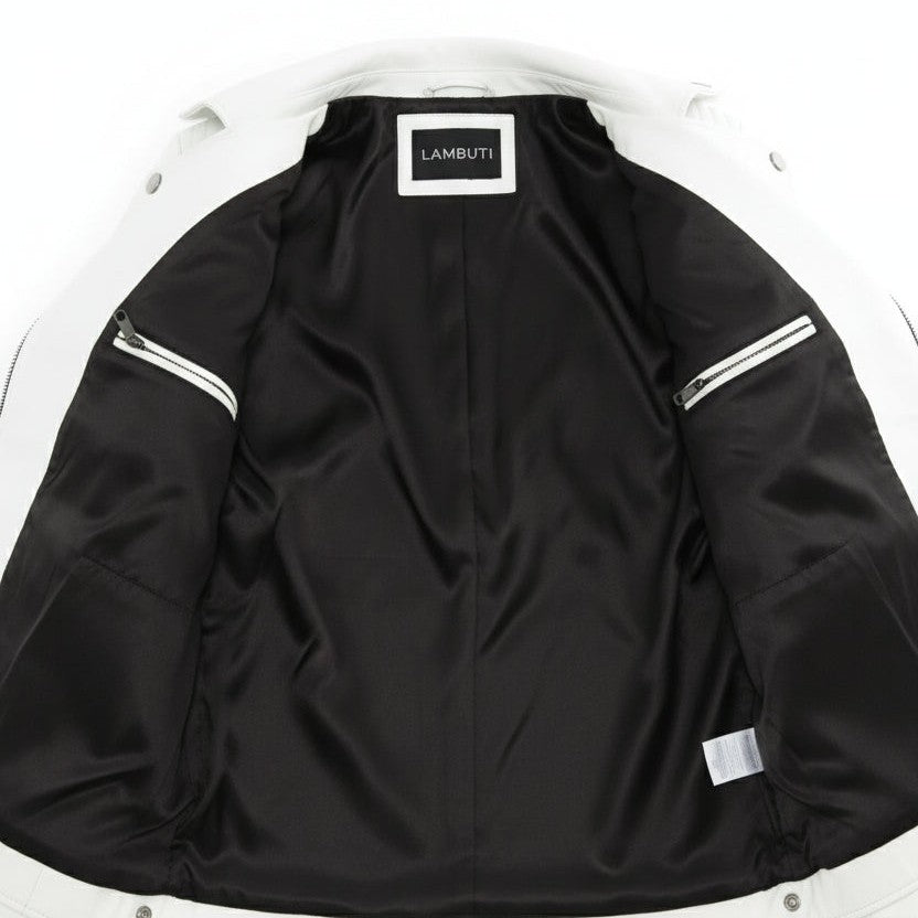 Women's White Leather Biker Jacket