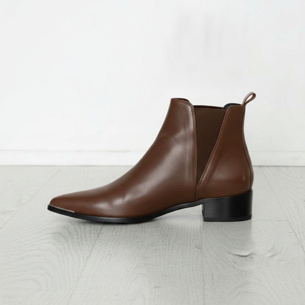 Men's Brown Pointed-Toe Leather Chelsea Boots