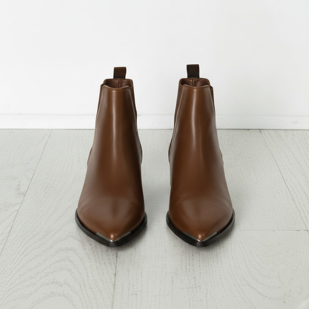 Men's Brown Pointed-Toe Leather Chelsea Boots