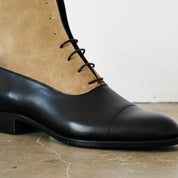 Men's Black and Tan Cap-Toe Leather Lace-Up Boots