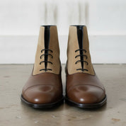 Men's Brown and Tan Cap-Toe Leather Lace-Up Boots