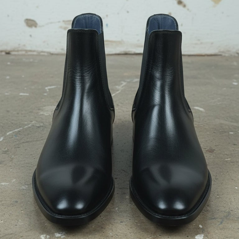 Men's Black Plain-Toe Leather Chelsea Boots — Dunton