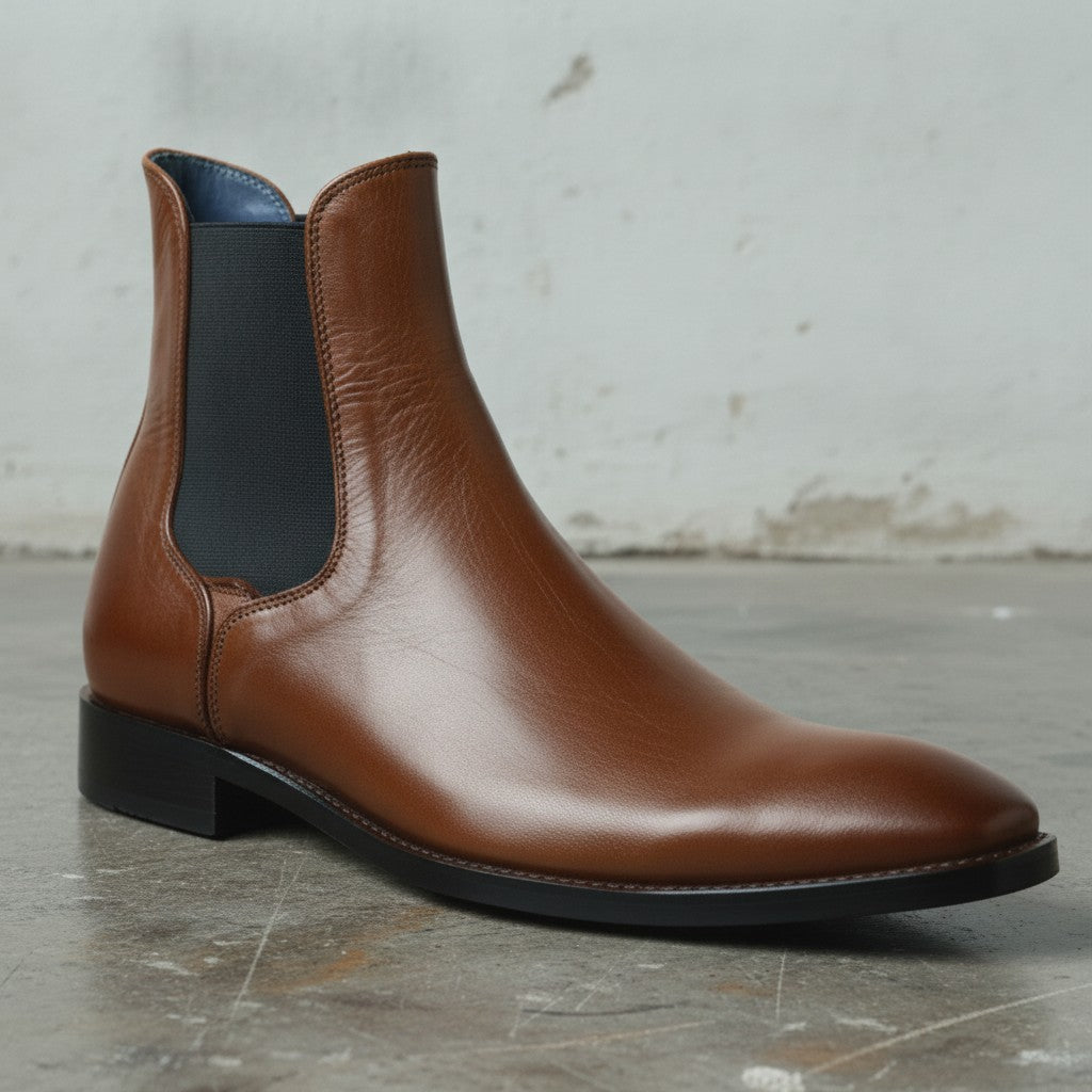 Men's Brown Plain-Toe Leather Chelsea Boots