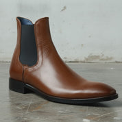 Men's Brown Plain-Toe Leather Chelsea Boots