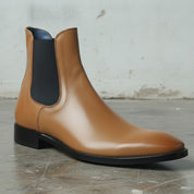 Men's Tan Plain-Toe Leather Chelsea Boots