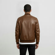 Men's Brown Leather Bomber Jacket