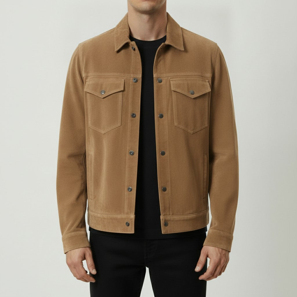 Men's Tan Suede Trucker Jacket
