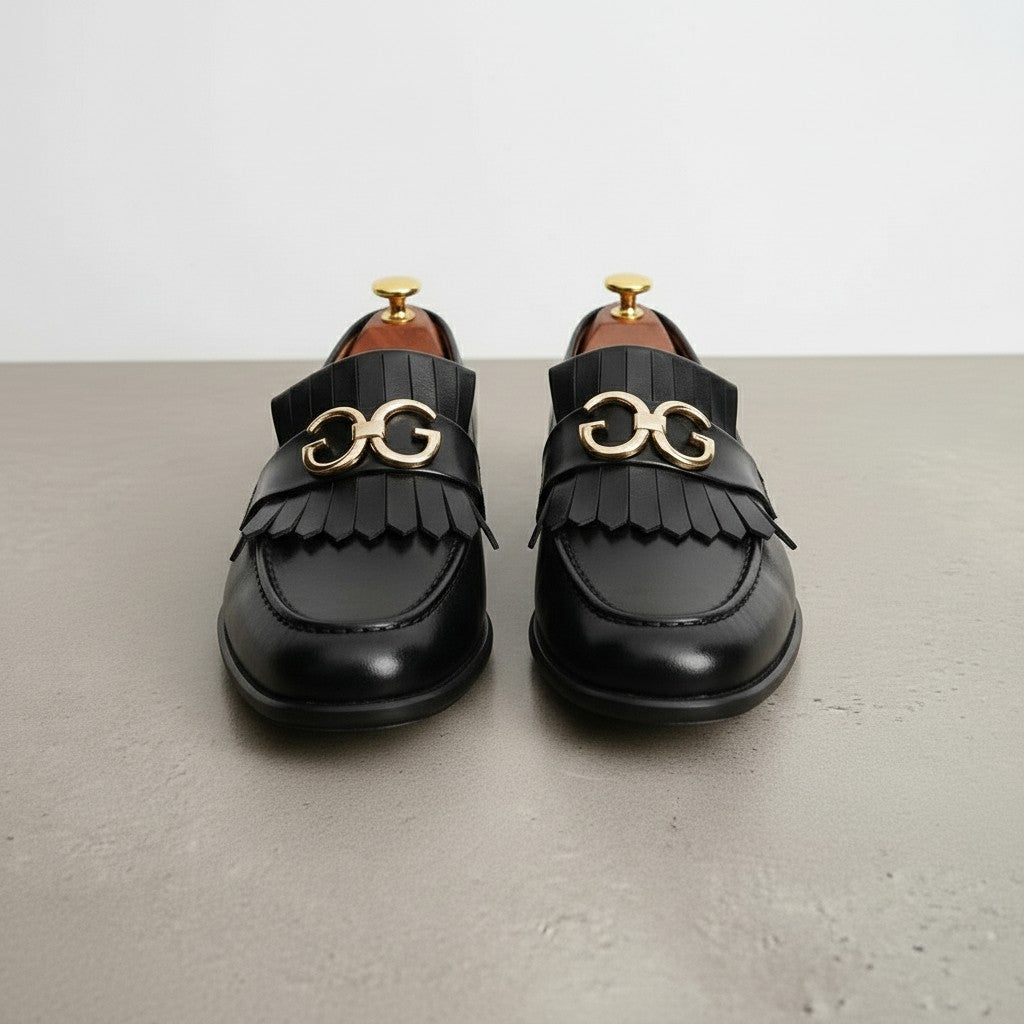 Black Fringe Leather Moccasins