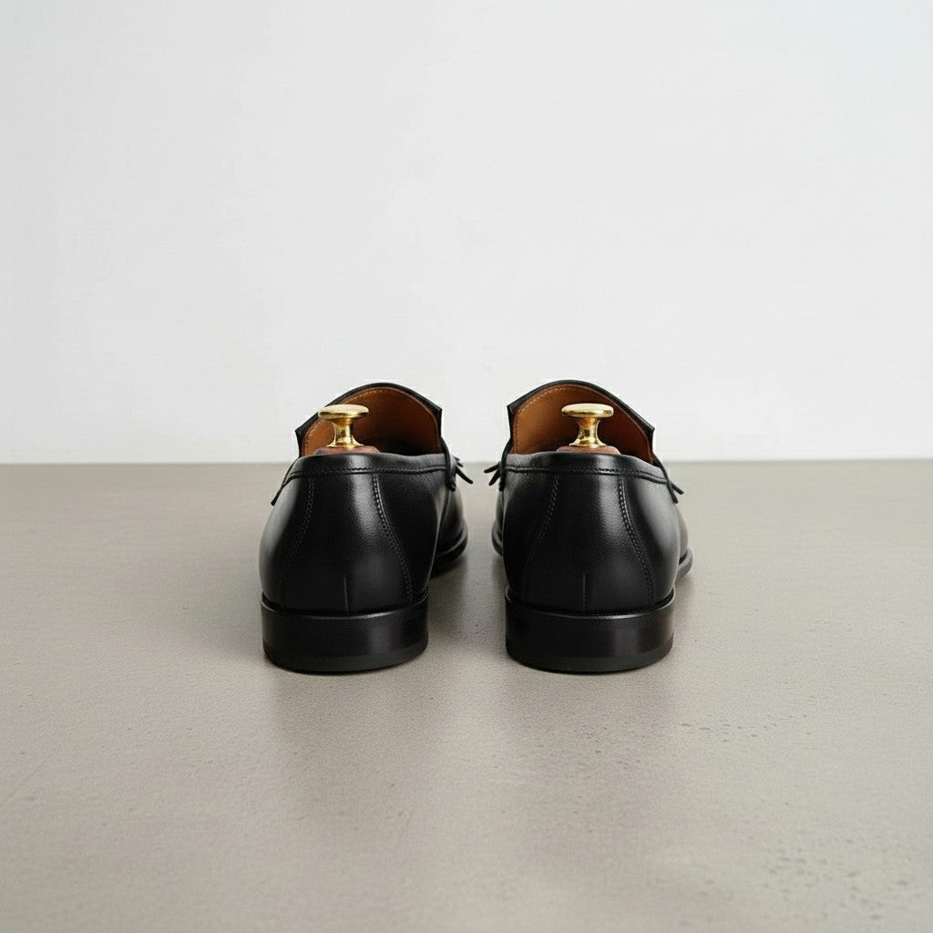 Black Fringe Leather Moccasins