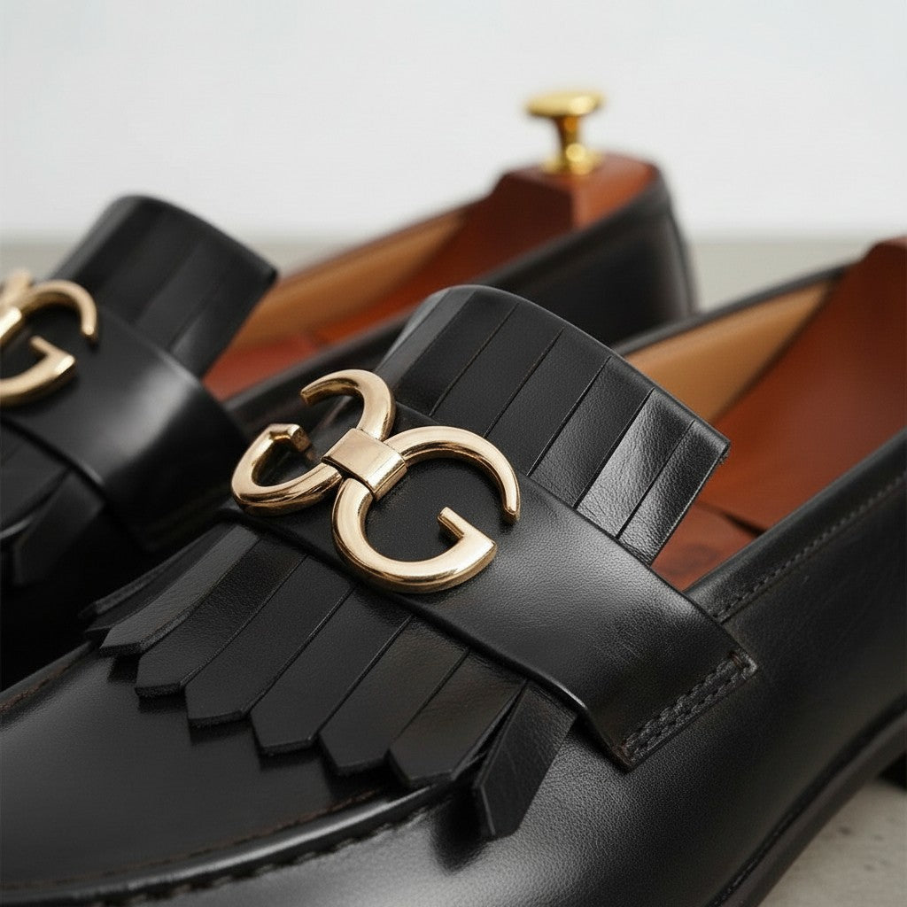 Black Fringe Leather Moccasins