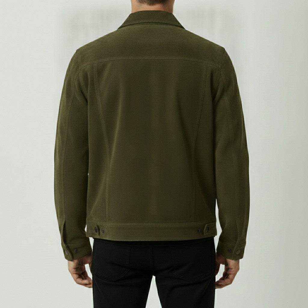 Men's Olive Green Suede Trucker Jacket