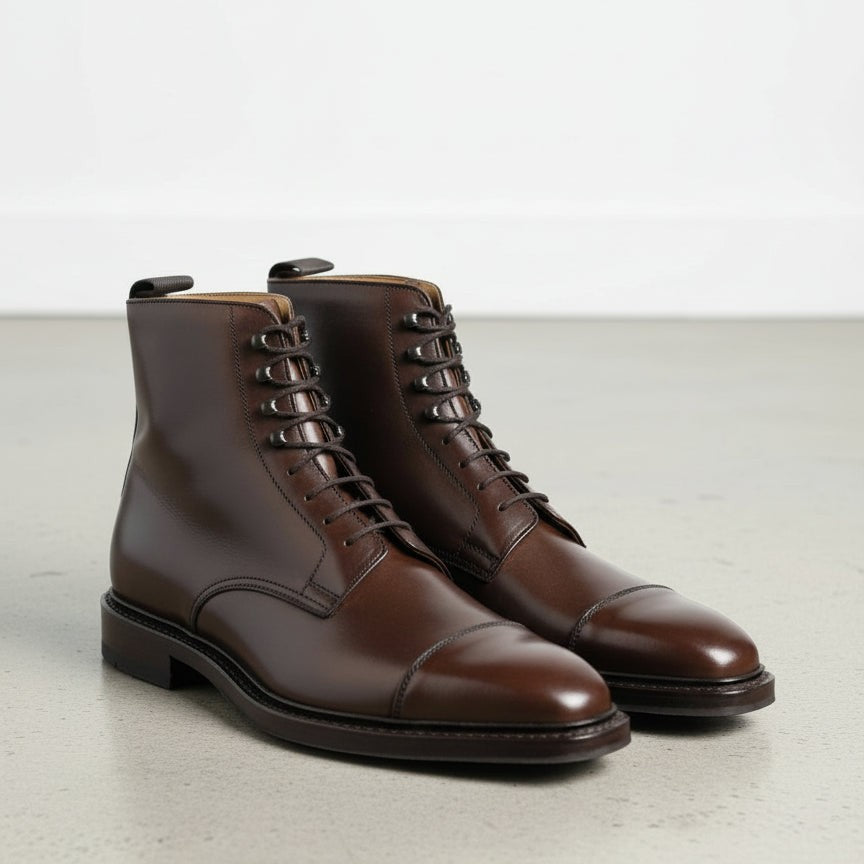 Men's Brown Cap-Toe Leather Derby Ankle Boots — Goodhall