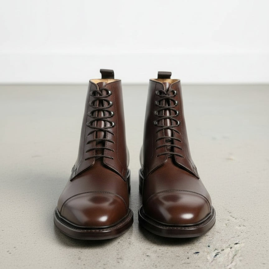Men's Brown Cap-Toe Leather Derby Ankle Boots — Goodhall
