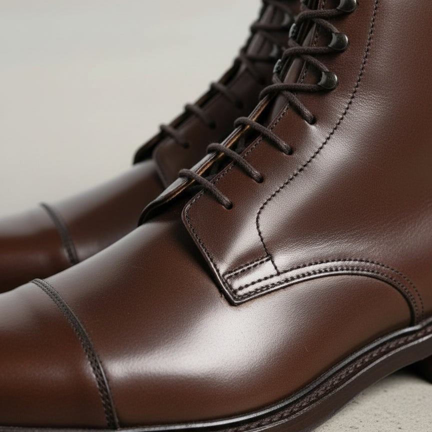 Men's Brown Cap-Toe Leather Derby Ankle Boots — Goodhall