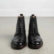 Men's Black Cap-Toe Leather Derby Ankle Boots
