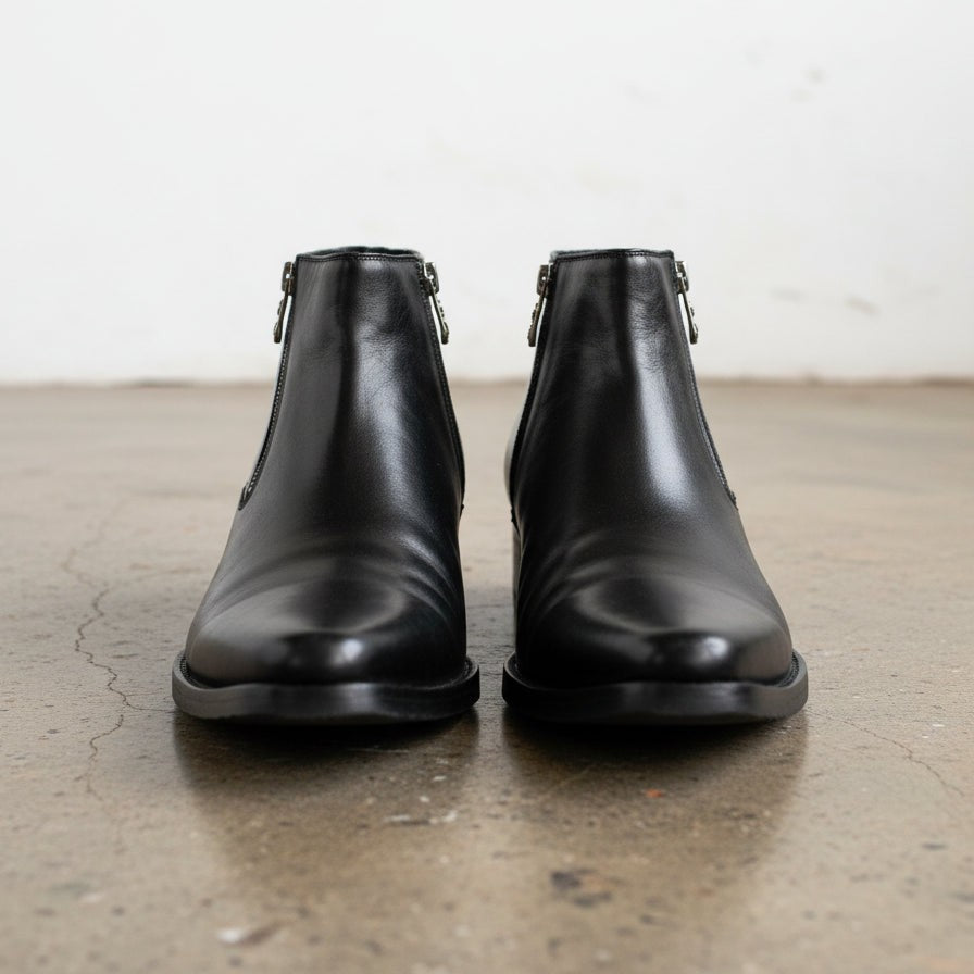 Men's Black Plain-Toe Leather Ankle Boots