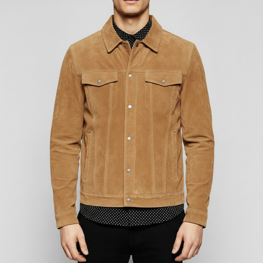 Men's Tan Suede Trucker Jacket