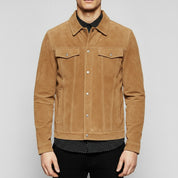 Men's Tan Suede Trucker Jacket