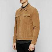 Men's Tan Suede Trucker Jacket