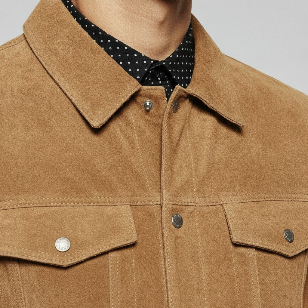 Men's Tan Suede Trucker Jacket