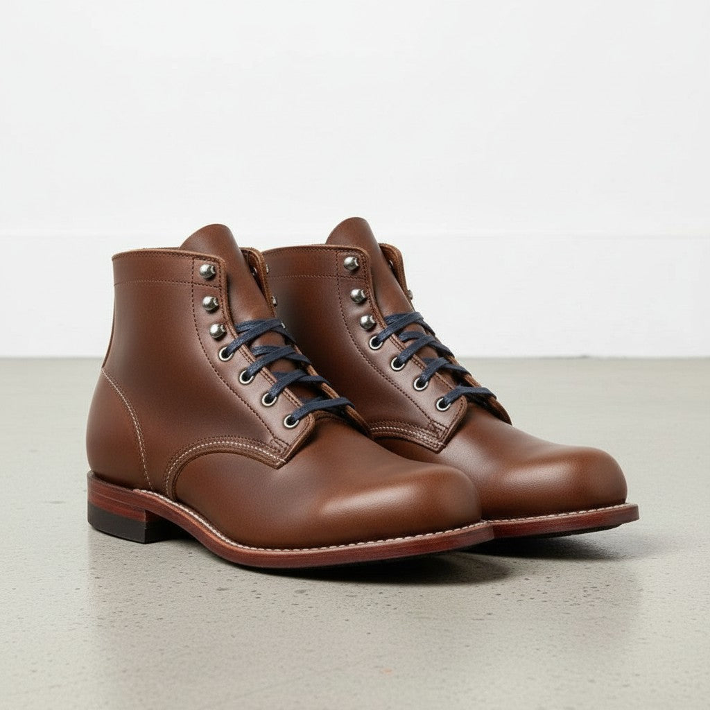 Men's Brown Plain-Toe Leather Ankle Boots