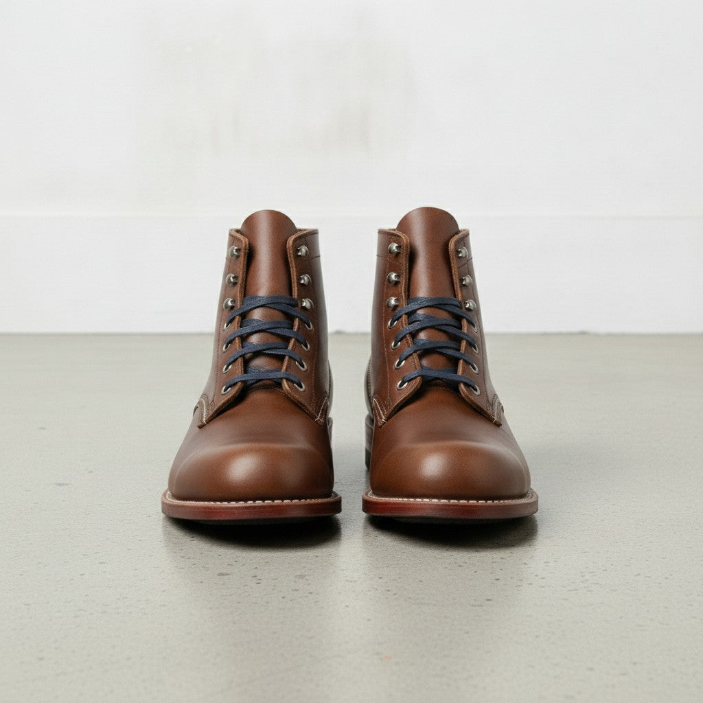 Men's Brown Plain-Toe Leather Ankle Boots