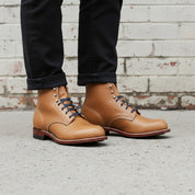 Men's Tan Plain-Toe Leather Ankle Boots