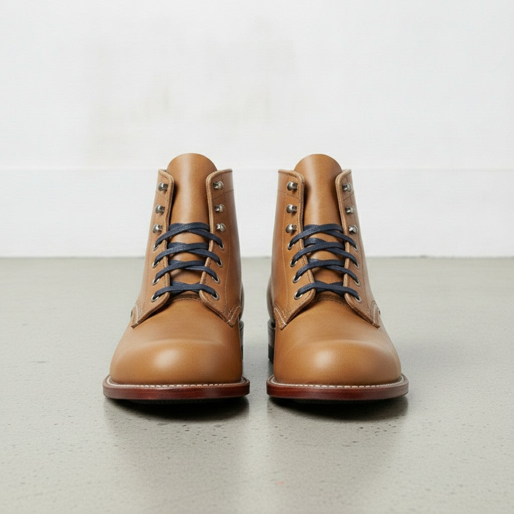 Men's Tan Plain-Toe Leather Ankle Boots
